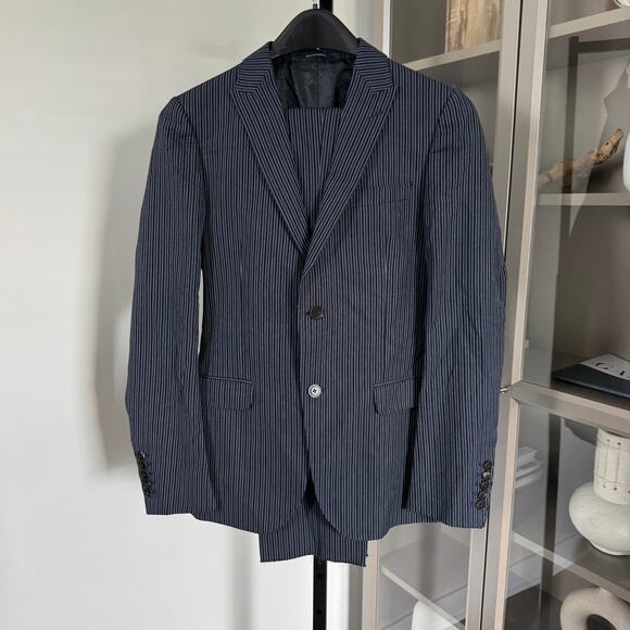 GUCCI Cotton Wool Silk Pinstriped 2 Piece Suit Single Breasted Jacket Pants 48 - Picture 1 of 10